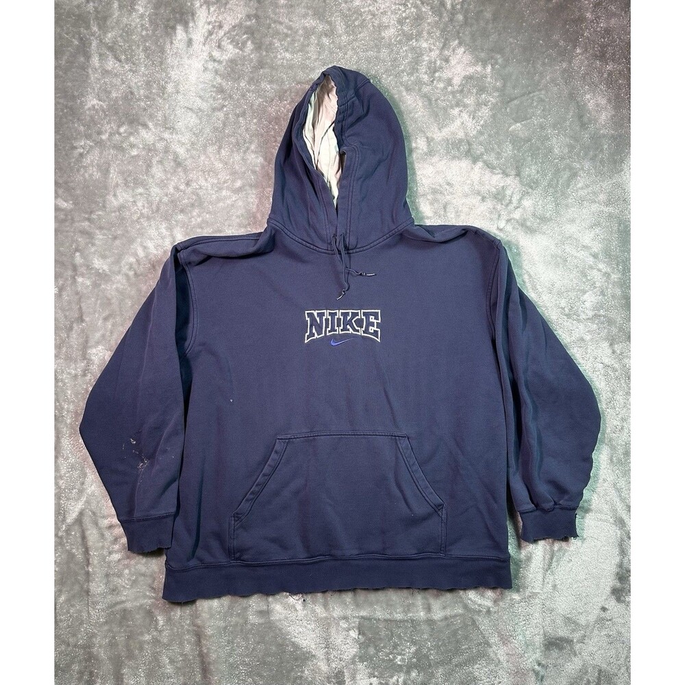 Vtg Nike Hoodie Size XL Y2K Center Swoosh Spell Out Distressed Blue Oversized